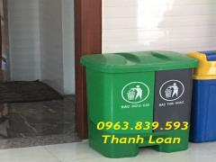 Thùng rác nhựa 2 ngăn 40 lít đạp chân phân loại rác. 0963.839.593