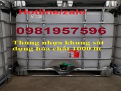 Thùng nhựa khung sắt đựng hóa chất 1000 lít, tank nhựa IBC 1000 lít, bồn nhựa khung sắt 1000 lít