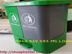 Thùng rác nhựa 2 ngăn 40 lít đạp chân phân loại rác. 0963.839.593