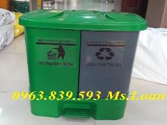 Thùng rác nhựa 2 ngăn 40 lít đạp chân phân loại rác. 0963.839.593